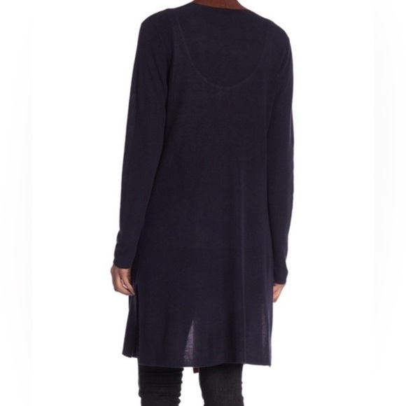 Eileen Fisher Long Open Front Sweater Cardigan in Navy and Brown Size Medium - Picture 3 of 8